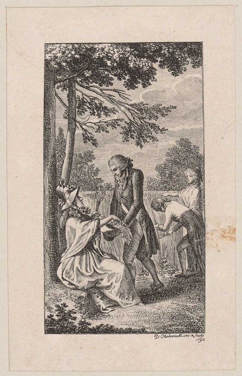 Kopergravure bij „Ährenlese“ door Daniel Nikolaus Chodowiecki