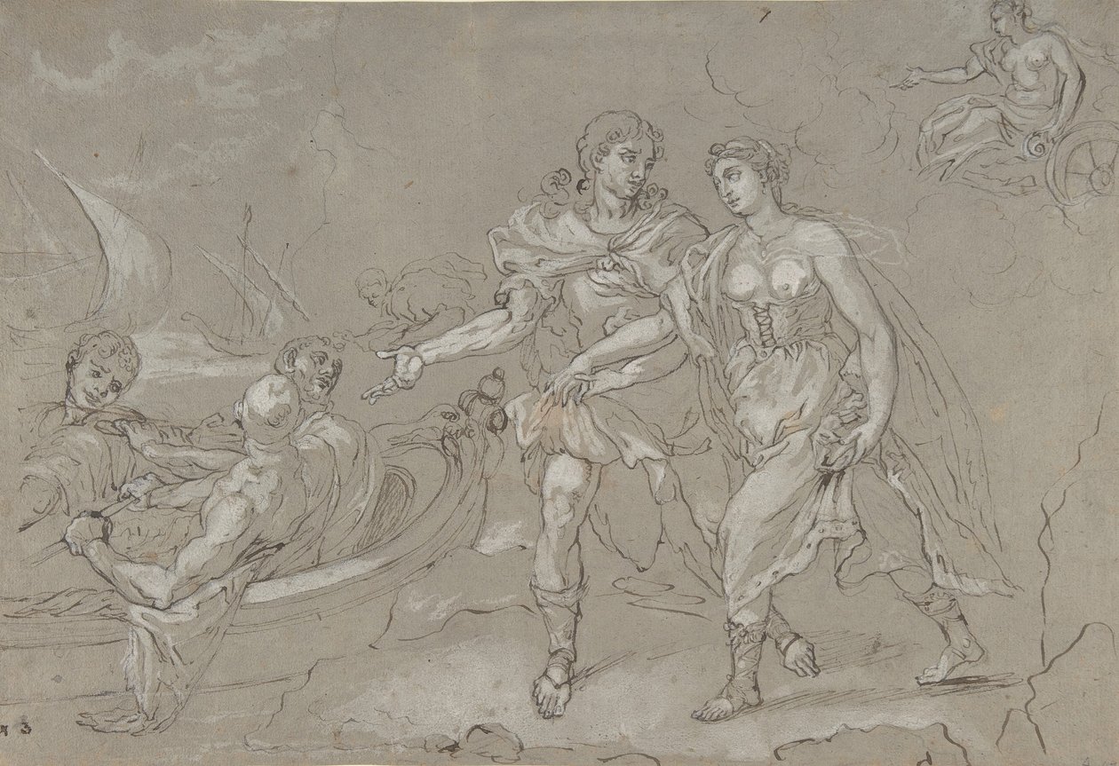 De verkrachting van Helena, verso: Studie van een knielende naakte mannelijke figuur, eind 17e-18e eeuw door Daniel Seiter
