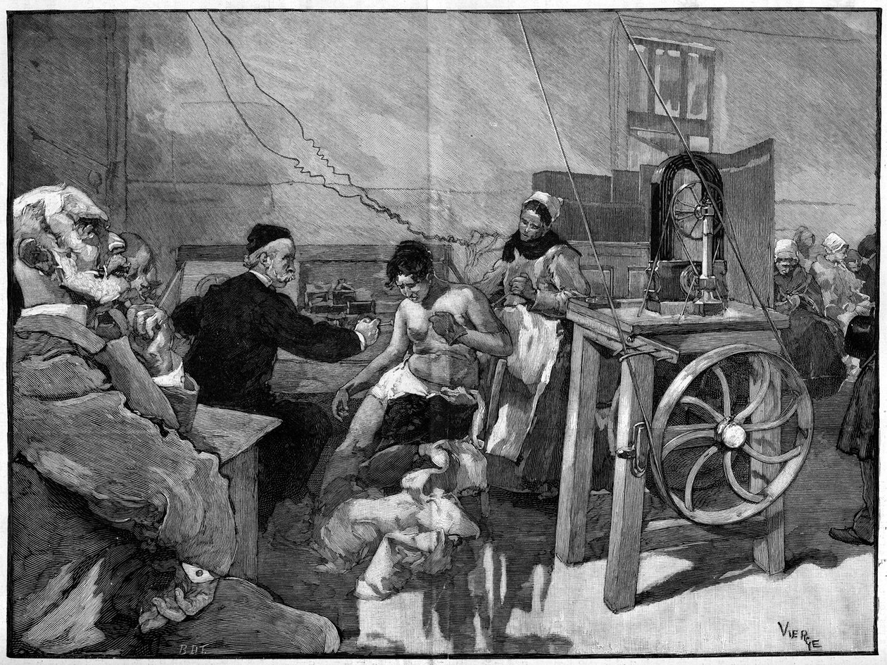 Elektrotherapie in de Salpetriere: diagnose door Dr. Vigouroux in 1887 door Daniel Urrabieta Vierge