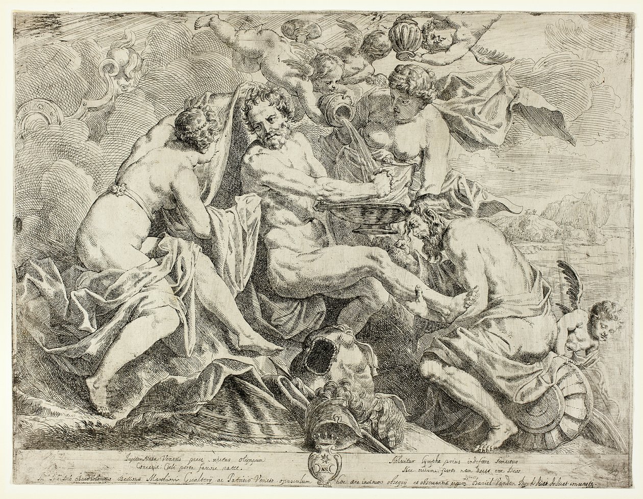 De vergoddelijking van Aeneas door nimfen en cupido