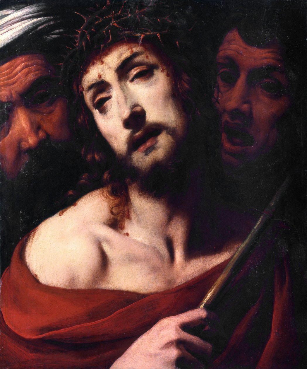 De bespotting van Christus Gezicht van de lijdende Christus met doornen. Schilderij door Daniele Crespi (1598-1630) 17e eeuw Basilica San Giovanni, Busto Arsizio Italië door Daniele Crespi