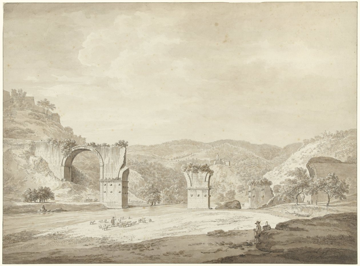 Ruïne van de brug van Augustus te Narni, Italië door Daniël Dupré