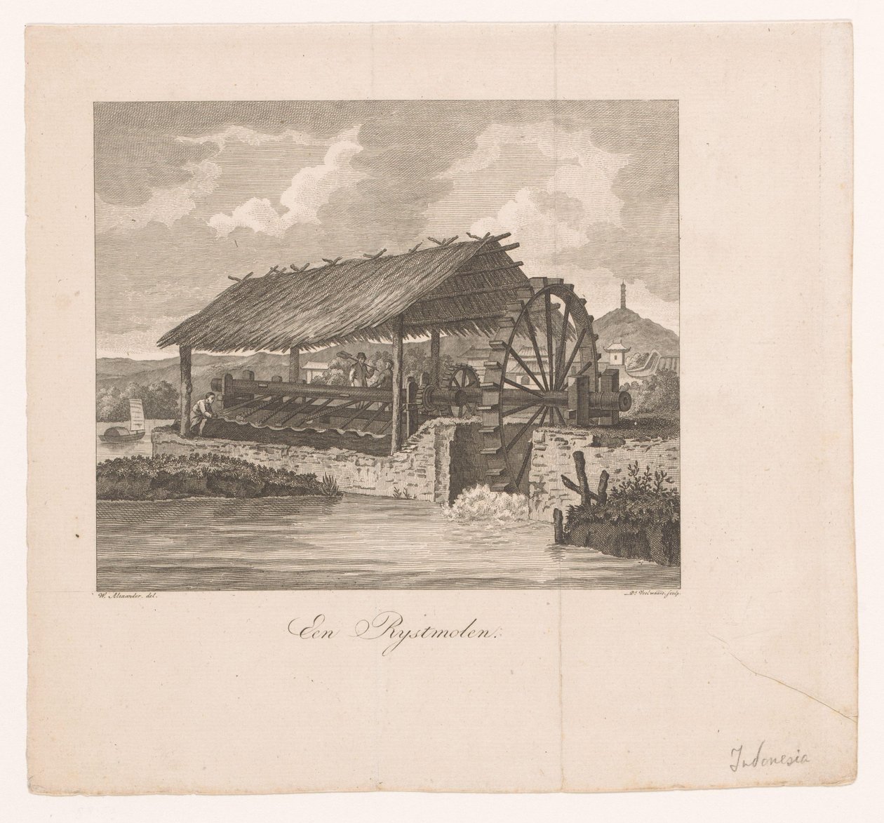Rijstmolen door een waterrad aangedreven door Daniël Veelwaard (I)