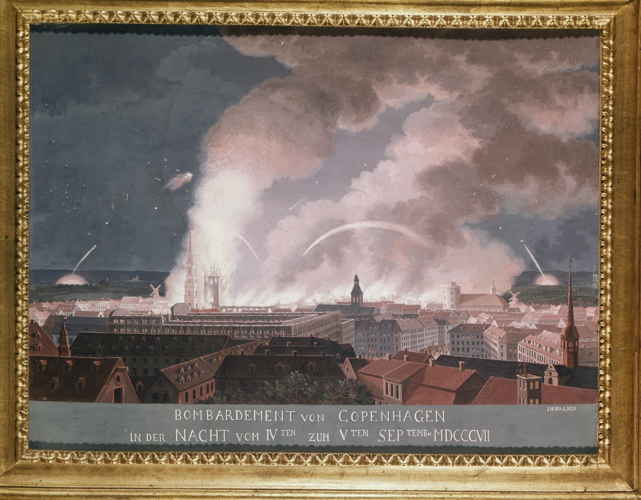 De Tweede Slag om Kopenhagen (of het Bombardement van Kopenhagen) 1807 door Danish School