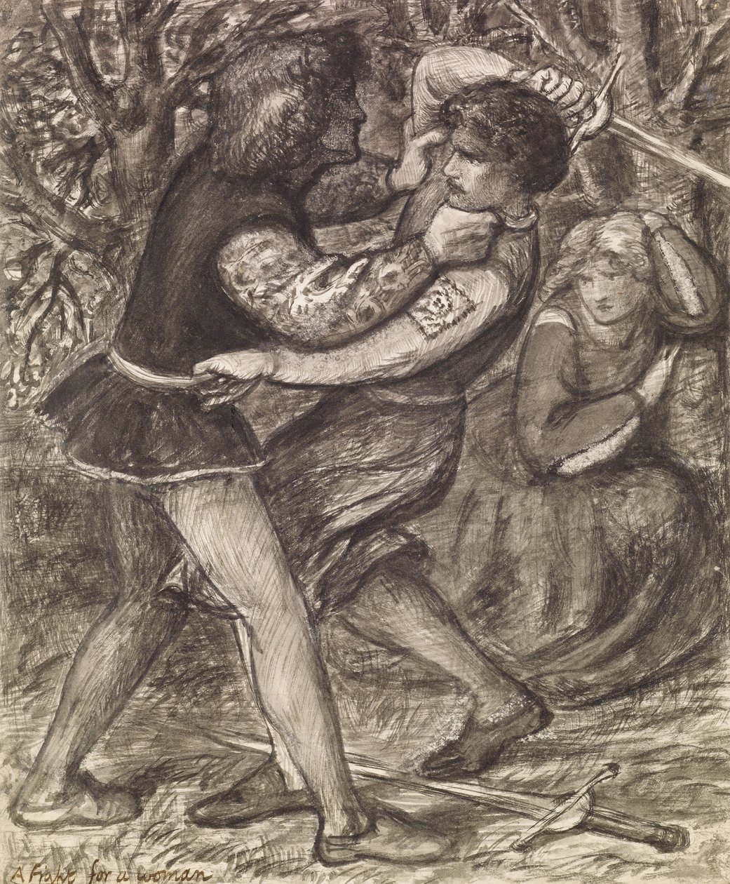 Een gevecht om een vrouw door Dante Gabriel Charles Rossetti
