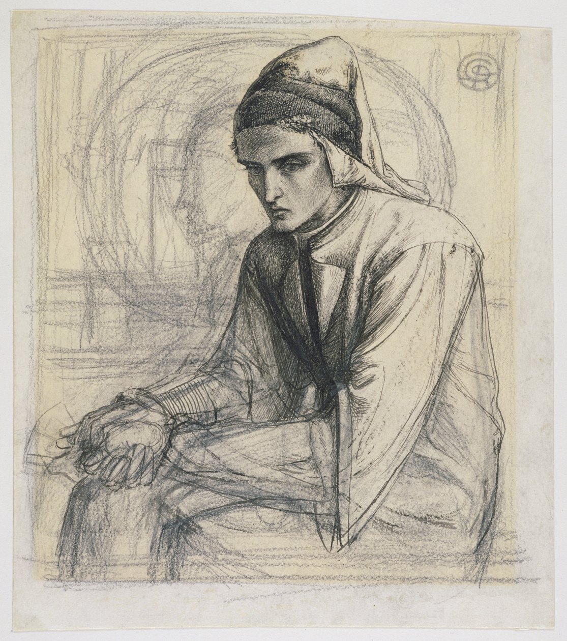 Dante in meditatie met een granaatappel, c.1852 door Dante Gabriel Charles Rossetti