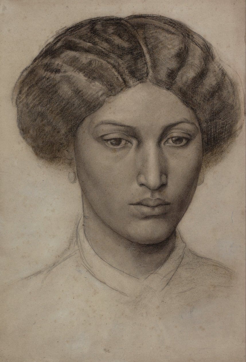 Hoofd van een jonge vrouw (mevrouw Eaton) door Dante Gabriel Charles Rossetti