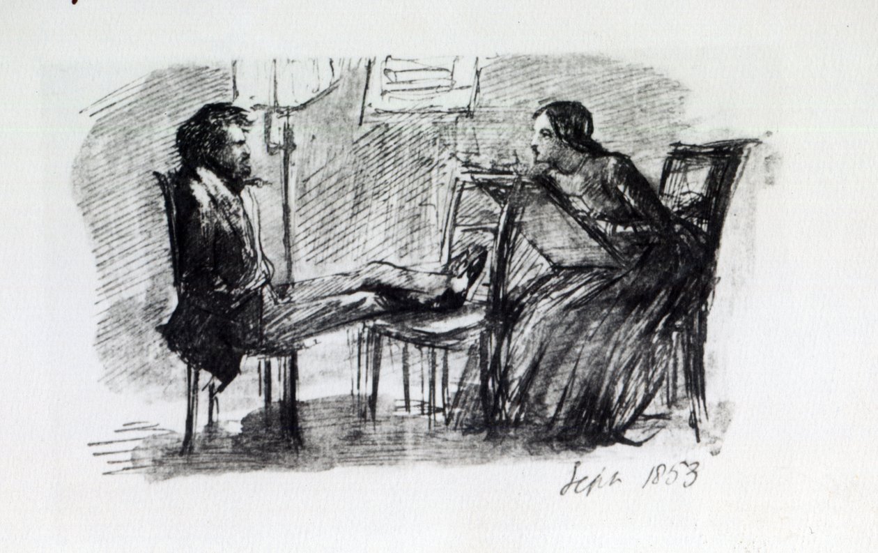 Rossetti wordt geschetst door Elizabeth Siddal, september 1853 door Dante Gabriel Charles Rossetti