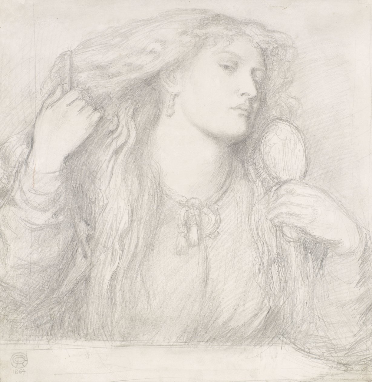 Vrouw die haar Haar Kammt, Fanny Cornforth door Dante Gabriel Charles Rossetti