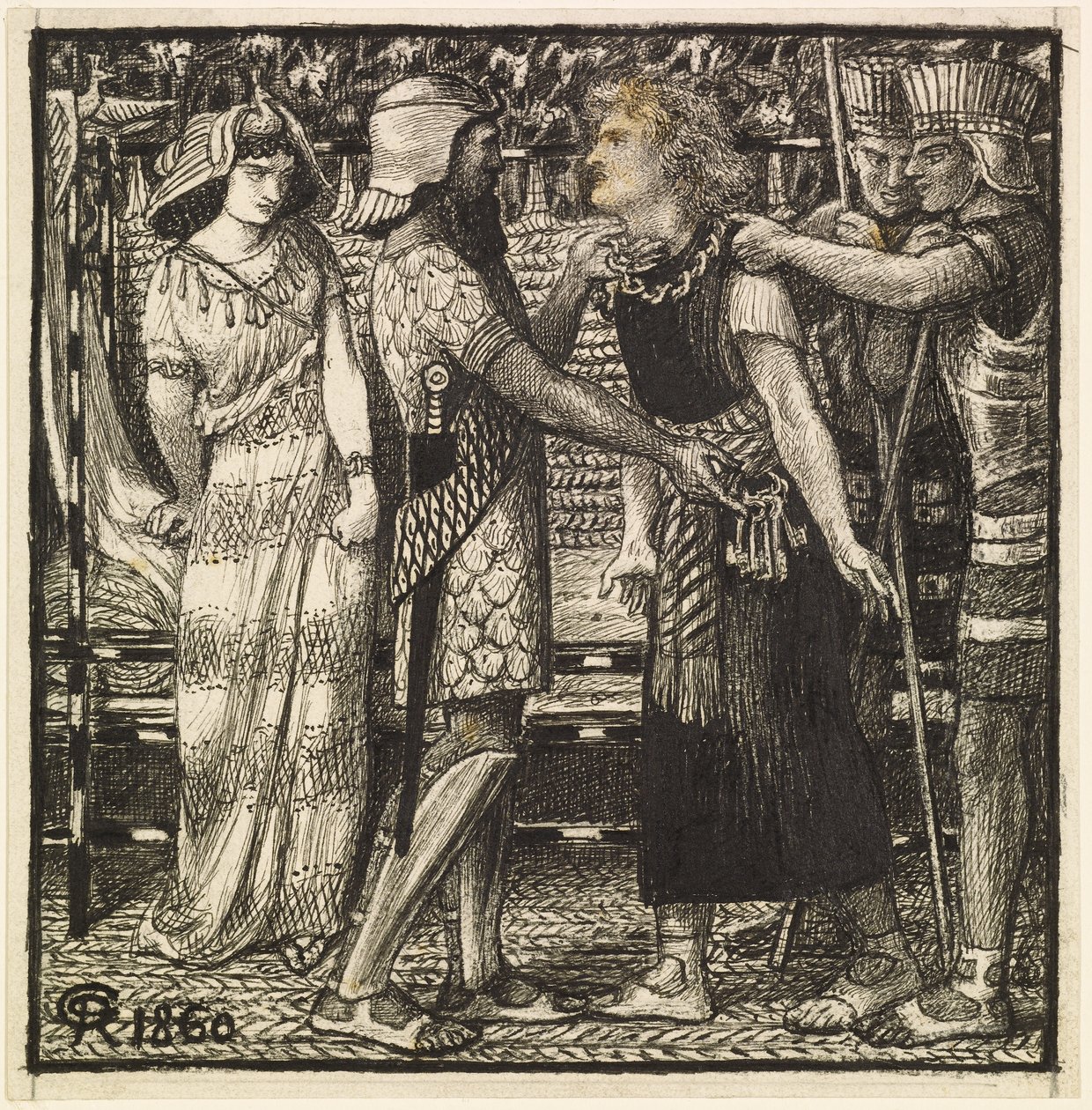 Jozef beschuldigd voor Potifar (voltooide compositie) door Dante Gabriel Charles Rossetti
