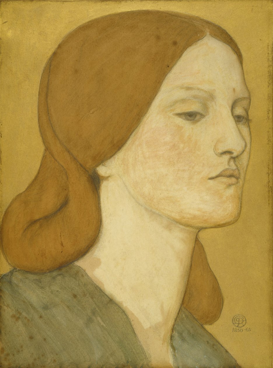 Hoofd van een meisje in een groene jurk (Elizabeth Siddal), 1850-65 door Dante Gabriel Charles Rossetti