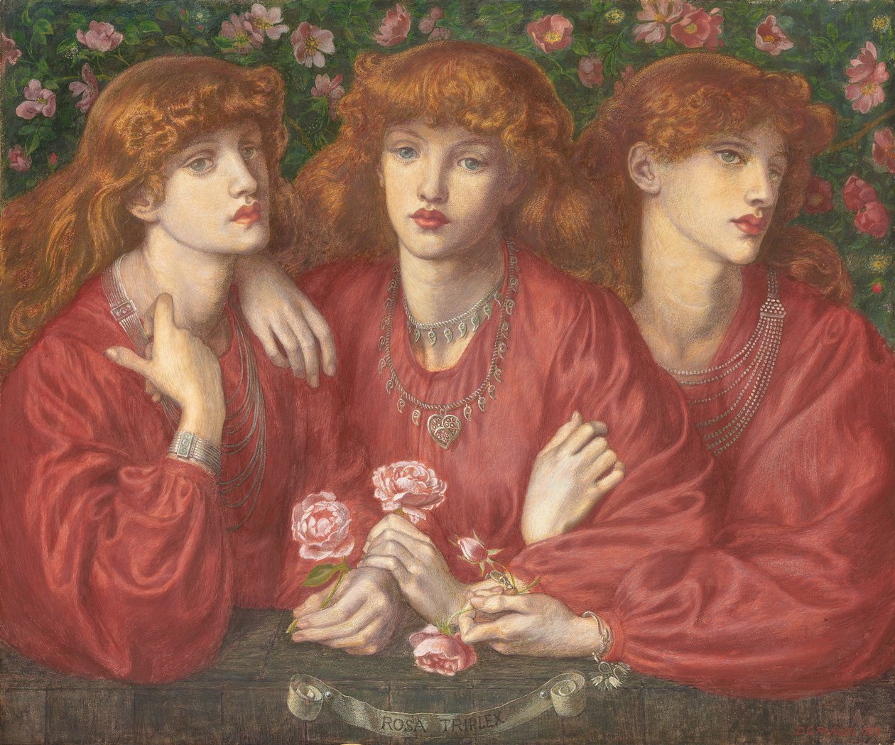 Rosa Triplex: Een drievoudig portret van May Morris, 1874 door Dante Gabriel Charles Rossetti