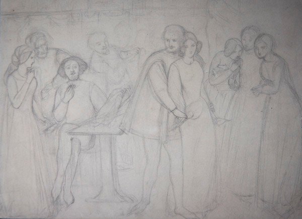Studie voor Benedick en Beatrice door Dante Gabriel Charles Rossetti