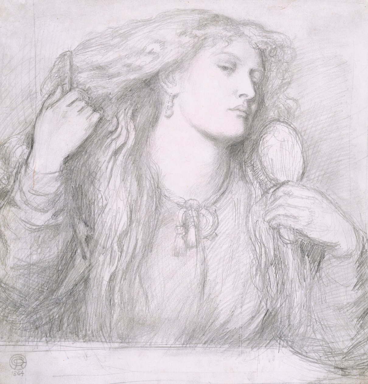 Vrouw die haar haar kamt, Fanny Cornforth door Dante Gabriel Charles Rossetti