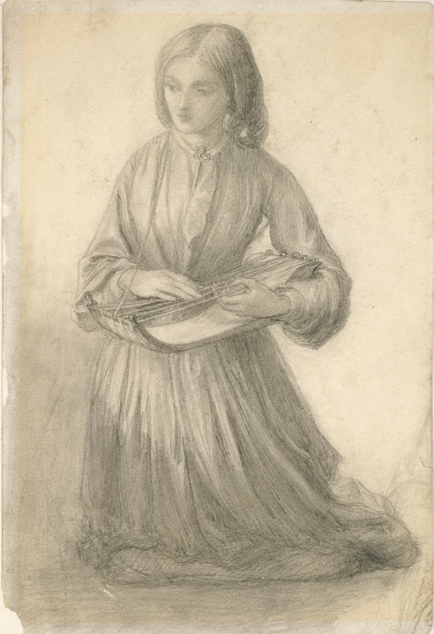 Elizabeth Siddal speelt een snaarinstrument, ca. 1852 door Dante Gabriel Rossetti