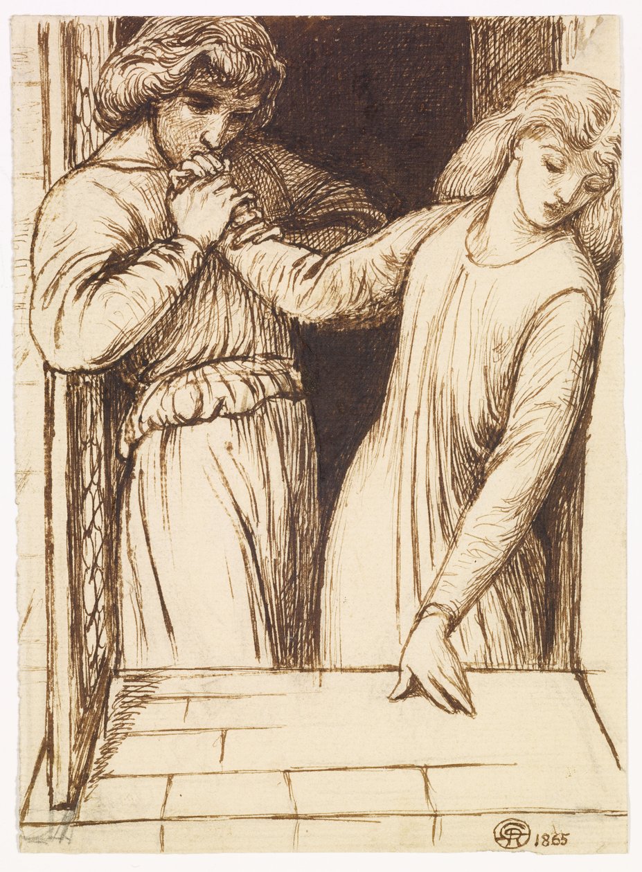 Hamlet en Ophelia - compositiestudie door Dante Gabriel Rossetti