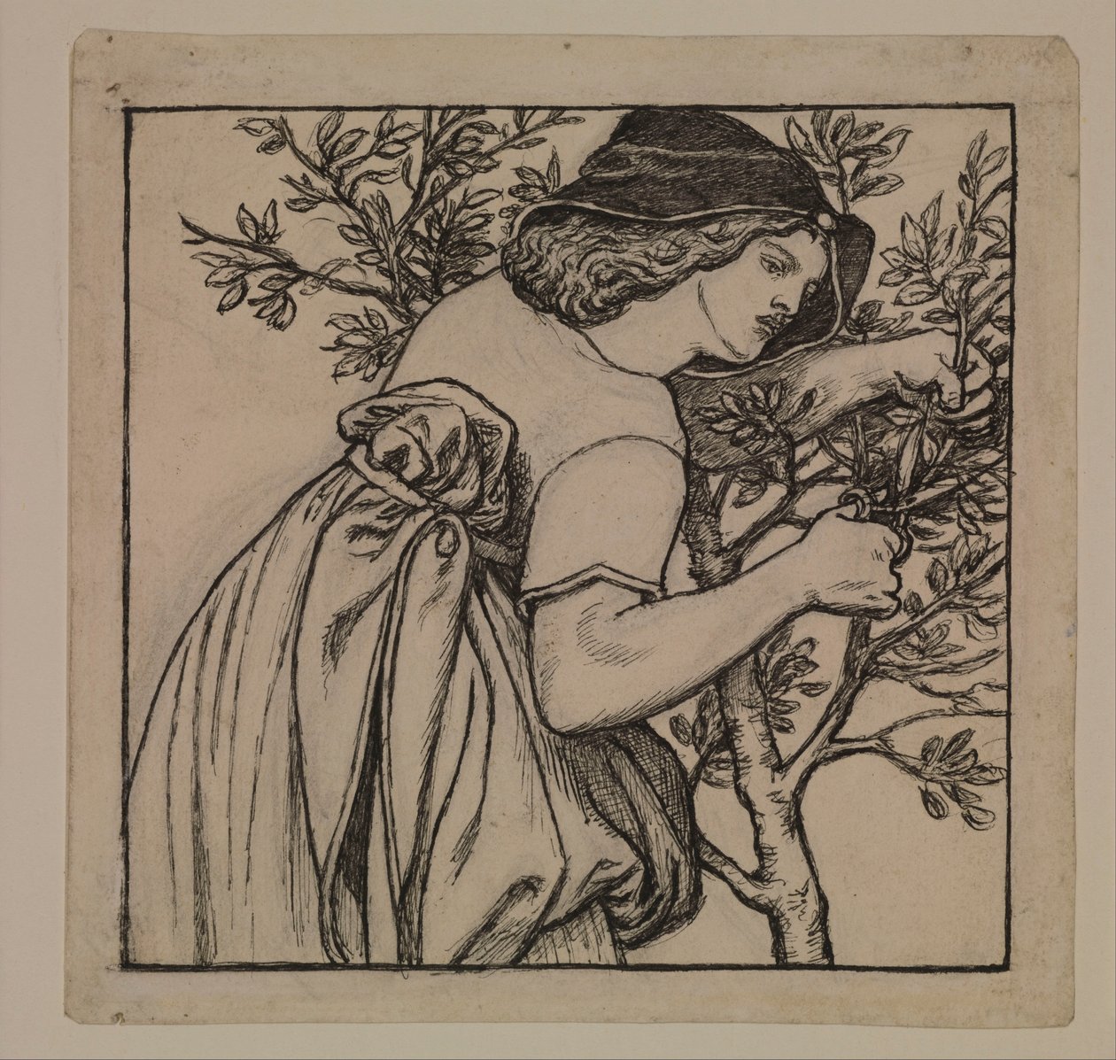 Koning Renés Huwelijksreis - Tuinieren - Ontwerp voor een geschilderd Paneel voor de Kabinet door Dante Gabriel Charles Rossetti
