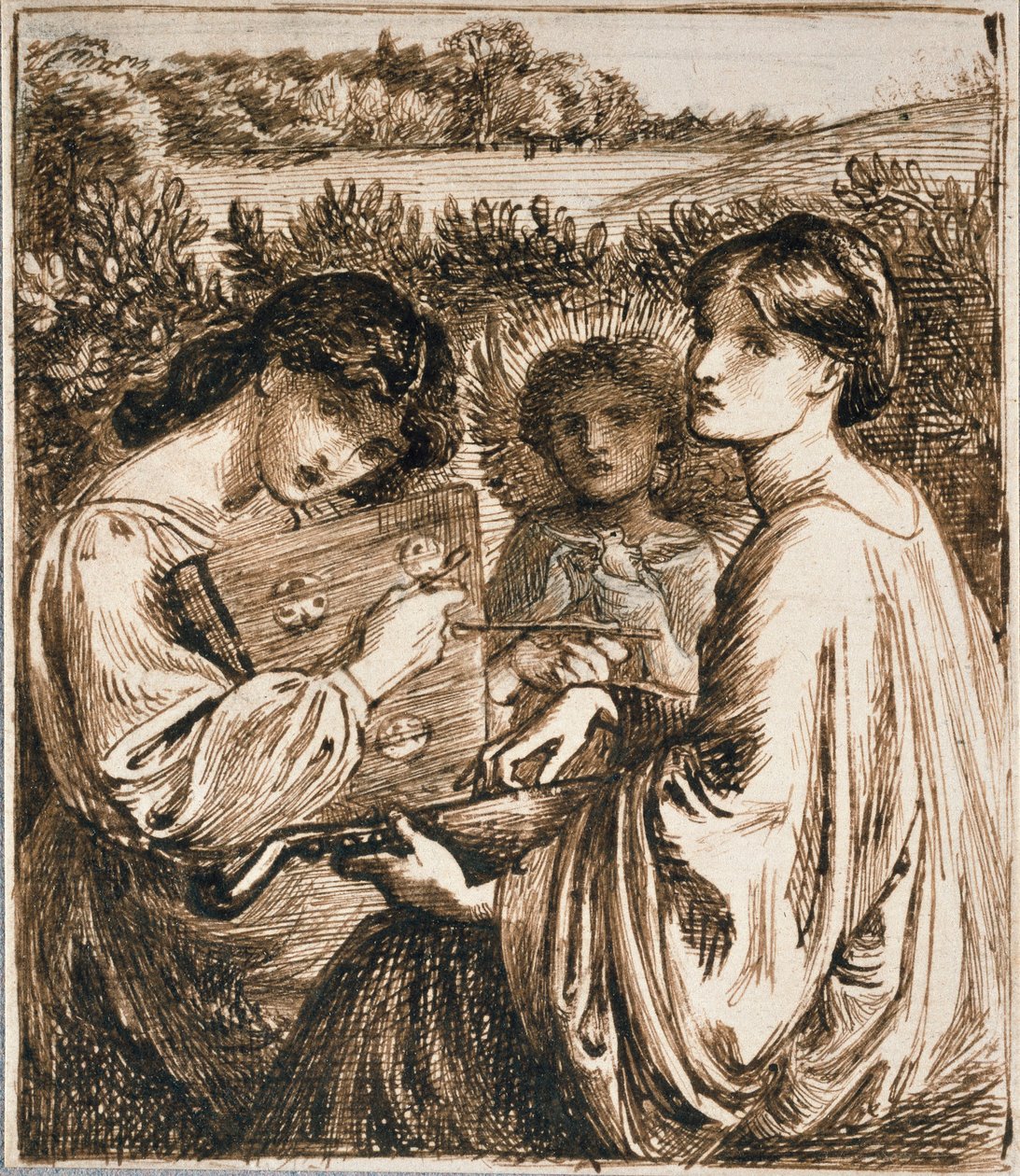 Studie voor de Bower Meadow door Dante Gabriel Rossetti