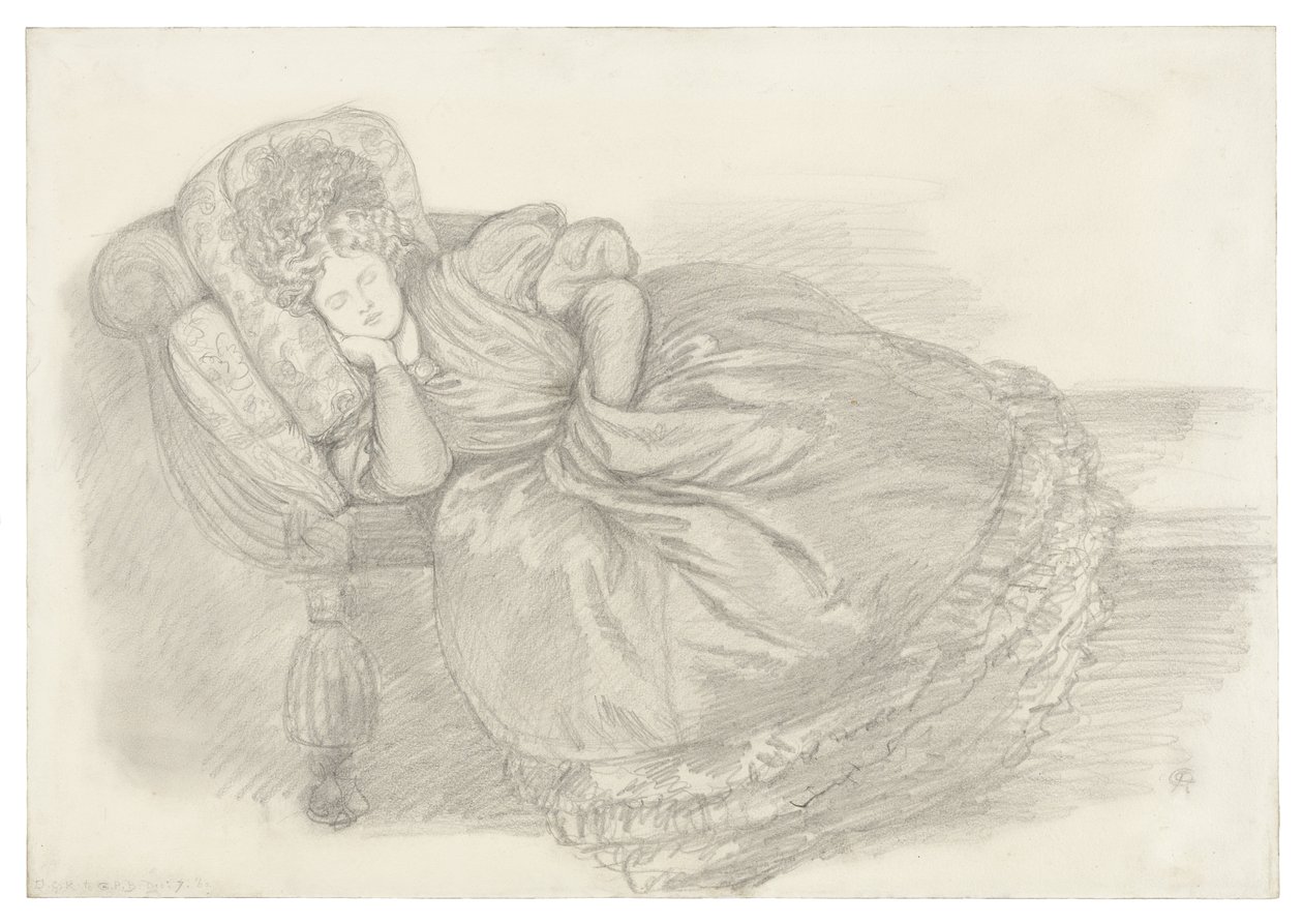 Studie van Fanny Cornforth, slapend op een chaise longue door Dante Gabriel Rossetti