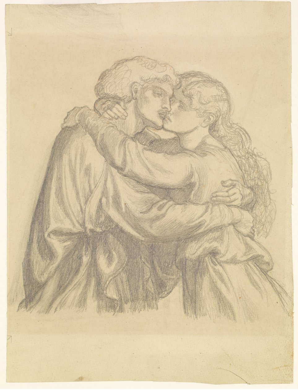 De gezegende Damozel - Studie van twee geliefden die elkaar omhelzen door Dante Gabriel Rossetti