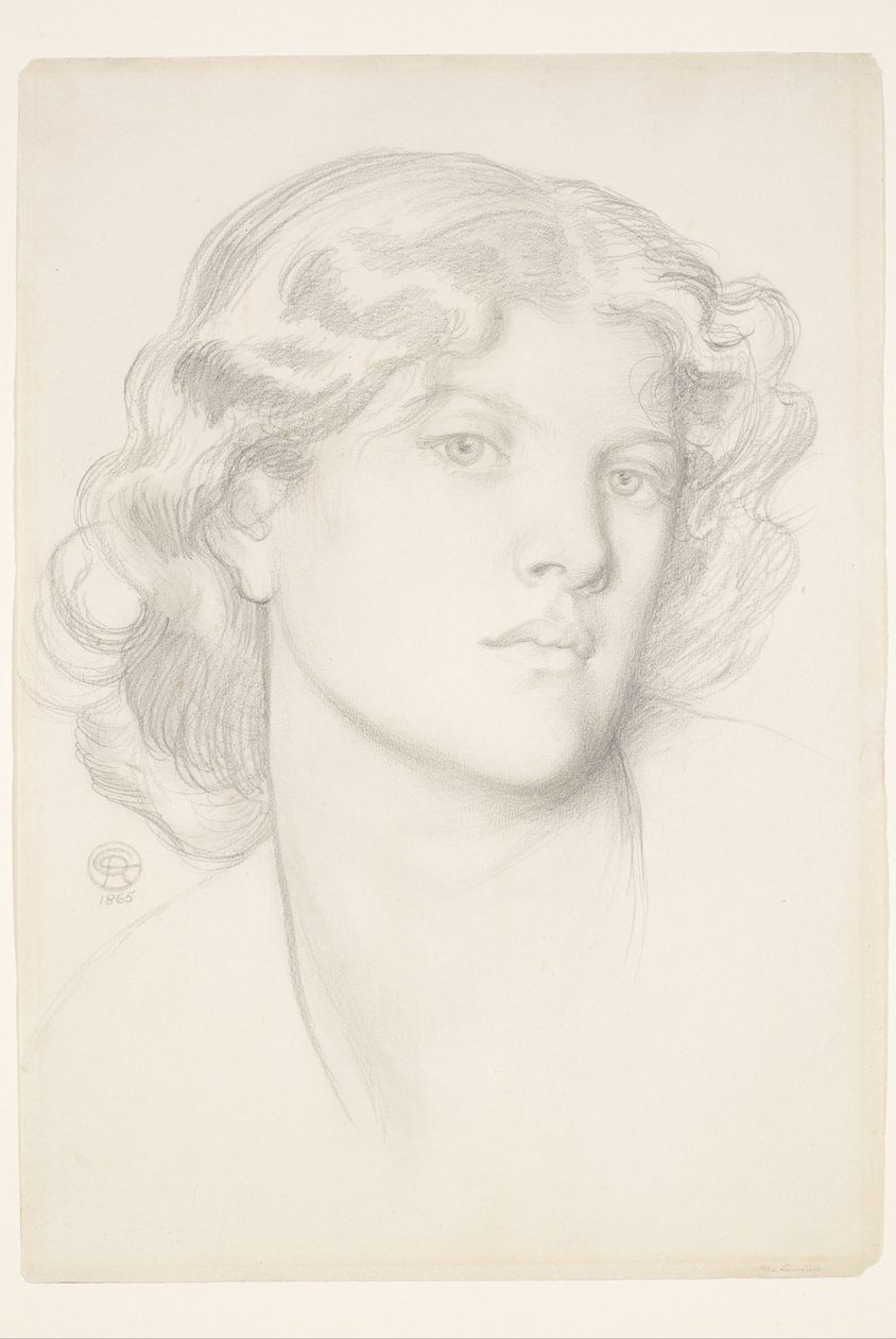 De Blauwe Bogen - Studie vrouwelijk hoofd door Dante Gabriel Rossetti