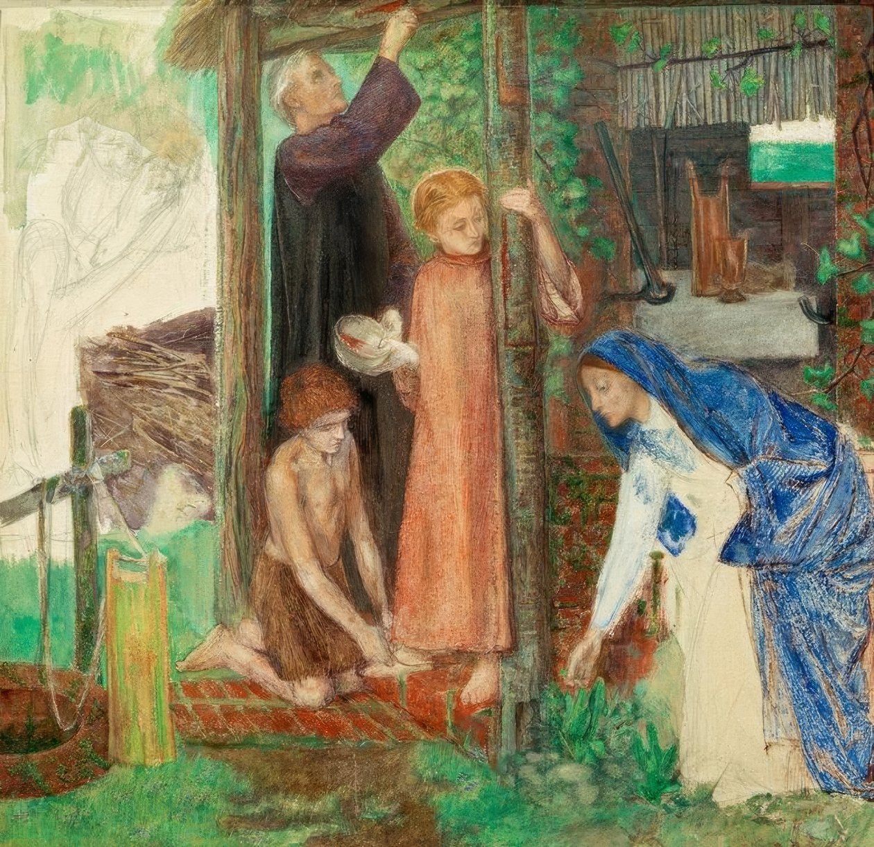 Het Pascha in de Heilige Familie door Dante Gabriel Charles Rossetti