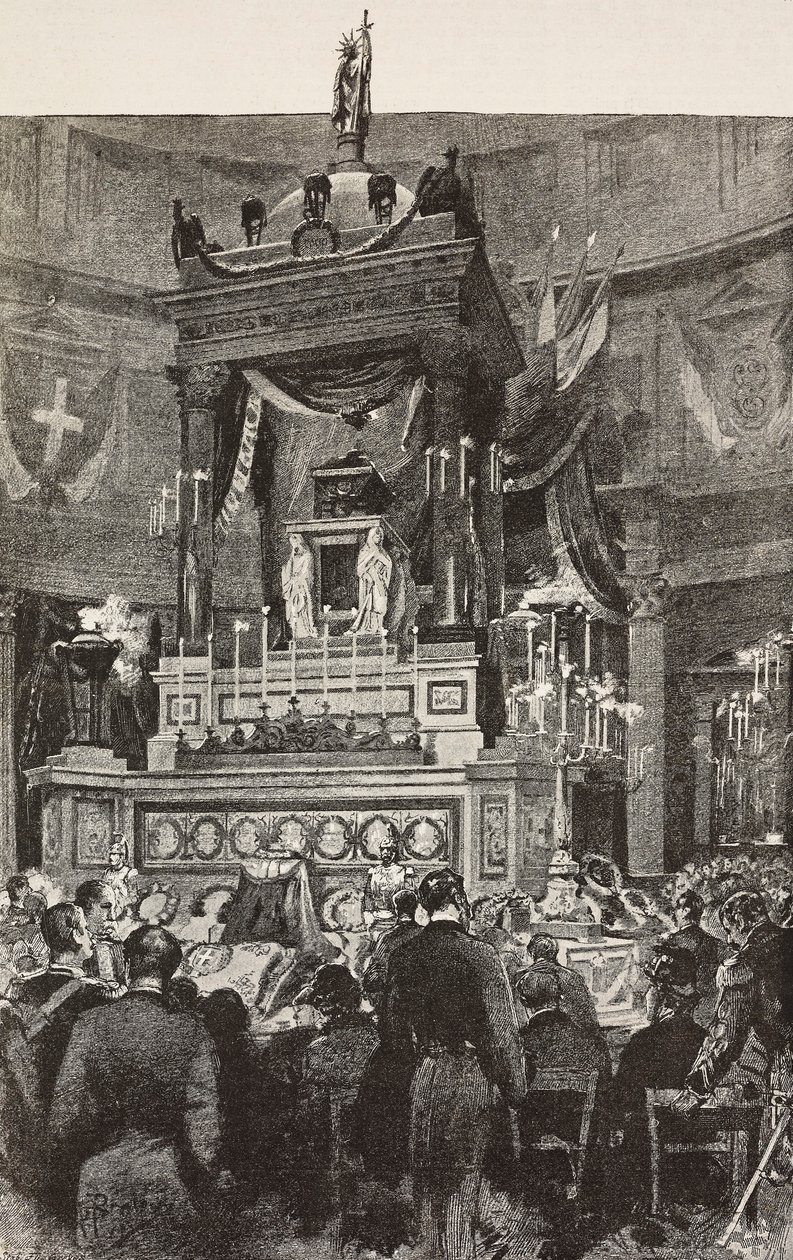 Italiaanse politici en officieren bij de begrafenisceremonie van Victor Emmanuel II (1820-1878), Koning van Italië, Rome, Italië, gravure naar tekening van Dante Paolocci, uit L