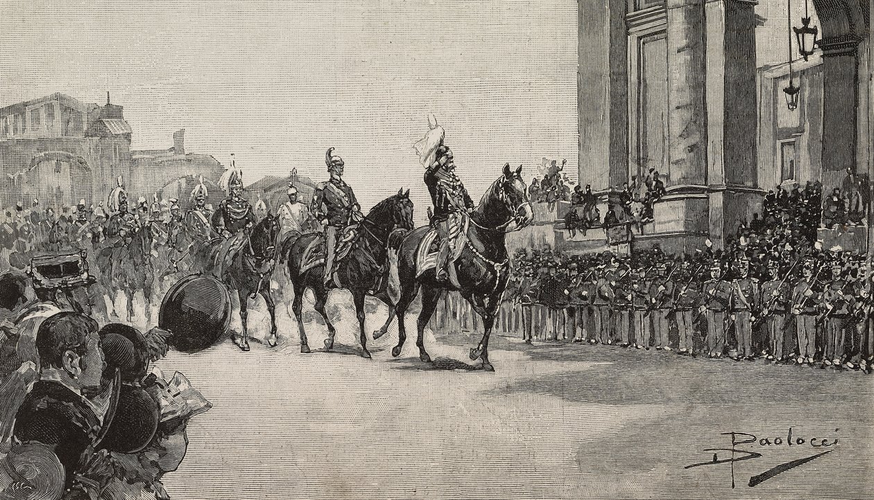 Militaire parade in Macau voor de verjaardag van koning Umberto I, 14 maart door Dante Paolocci