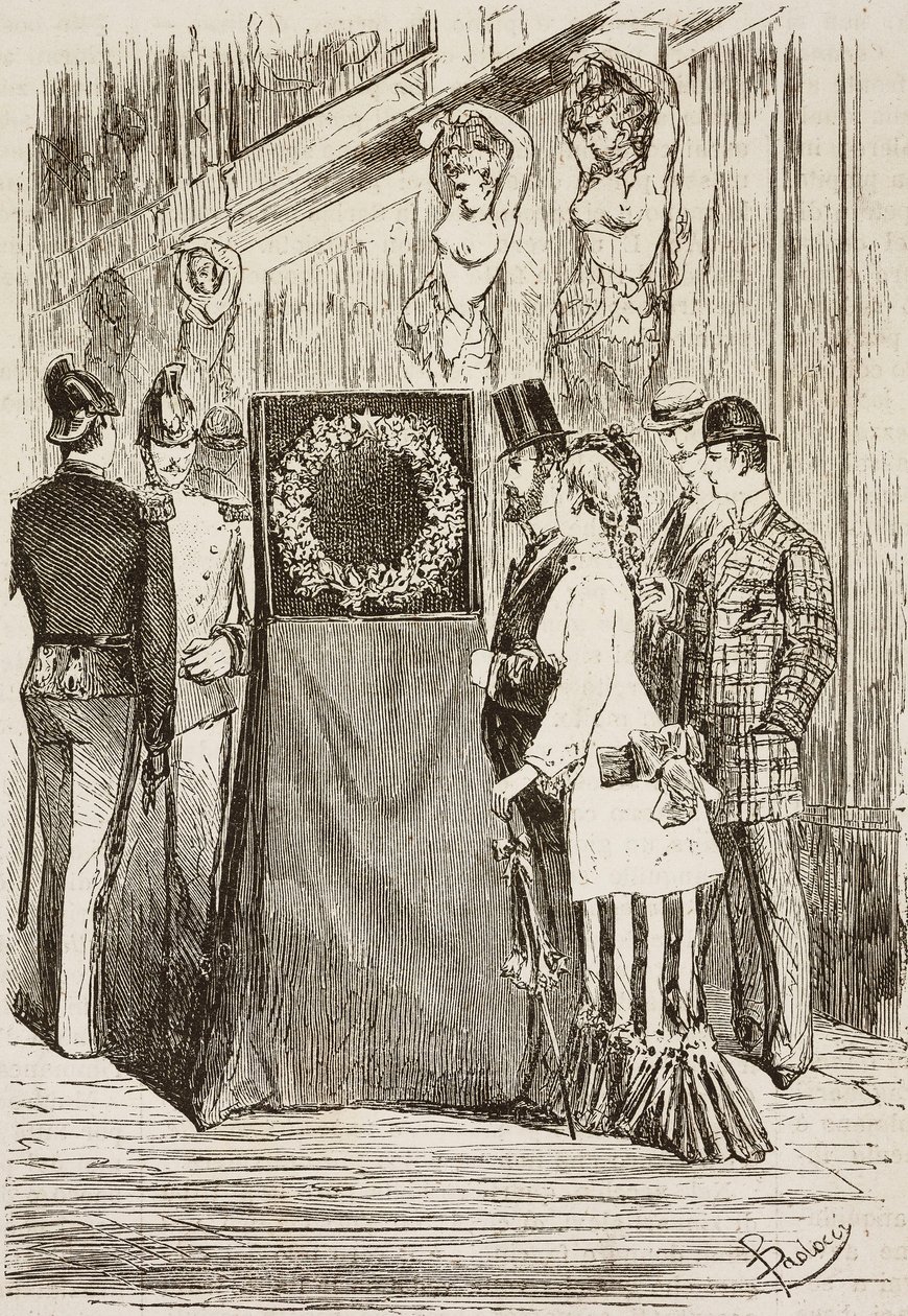 De krans voor Karel Albert tentoongesteld op de Capitolijnse heuvel, Rome, Italië, gravure door Dante Paolocci uit L