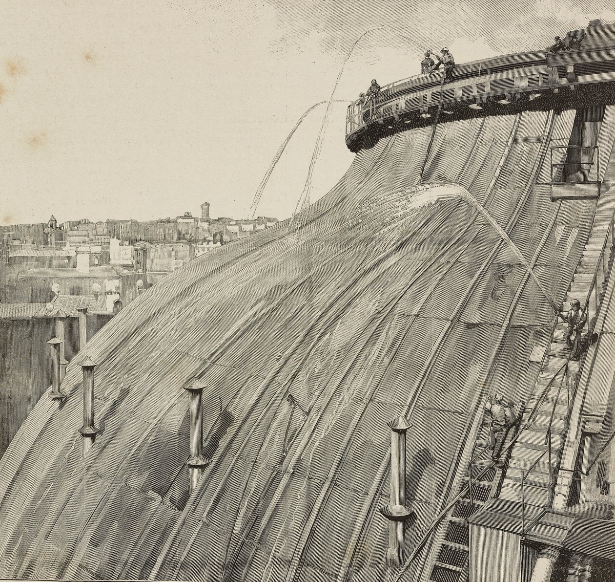 Wassen van de koepel van Palazzo Montecitorio, Rome, Italië, gravure naar tekening van Dante Paolocci, uit L