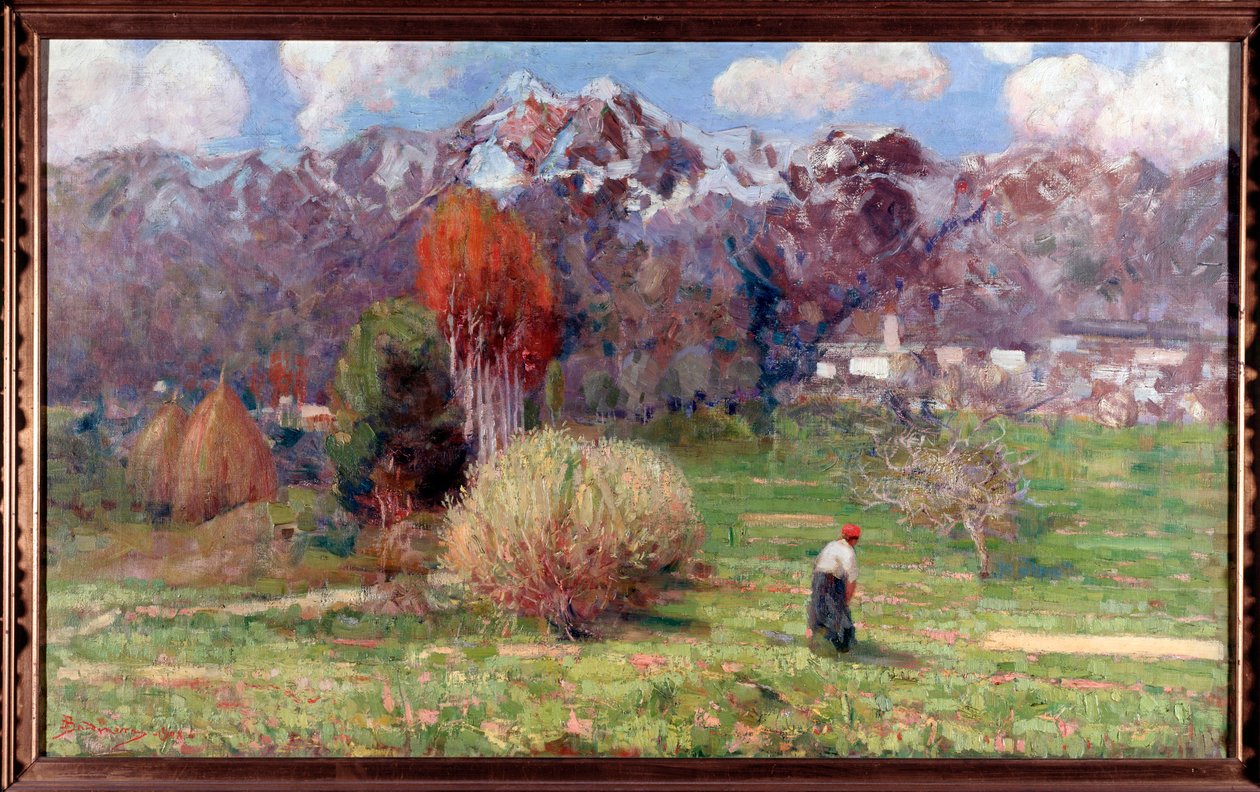 Landschap van Bergen, schilderij door Dario Bardinero (1868-1908) Genes Galleria d