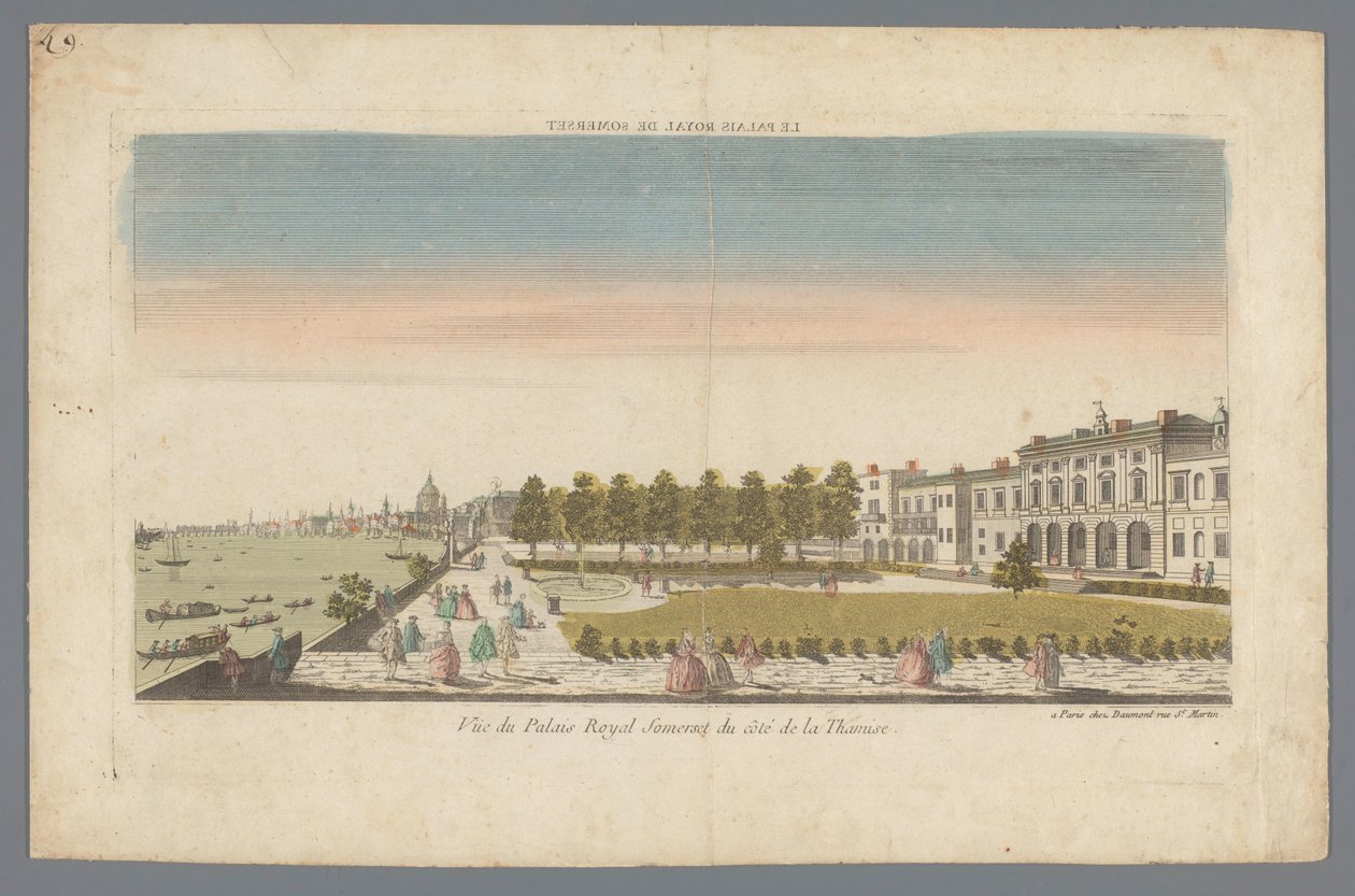 Gezicht op Somerset House van de oever van de Theems met Londen op de achtergrond door Daumont