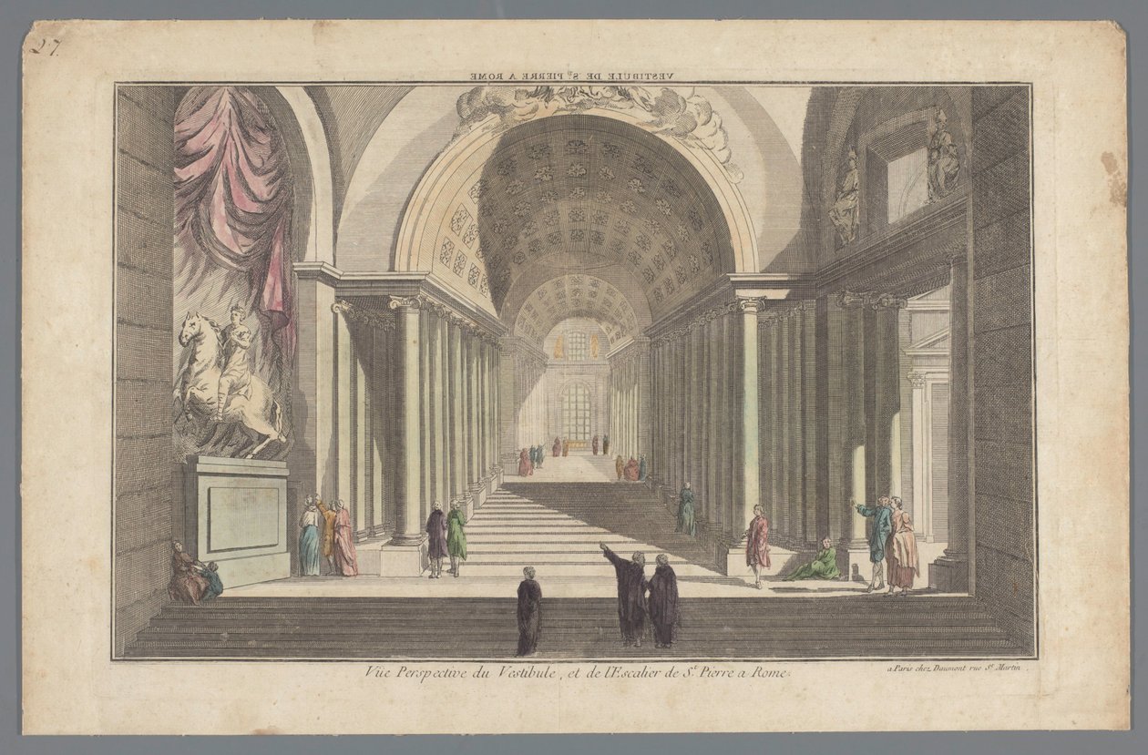 Gezicht op de vestibule en de trap van de St. Pieter te Rome door Daumont