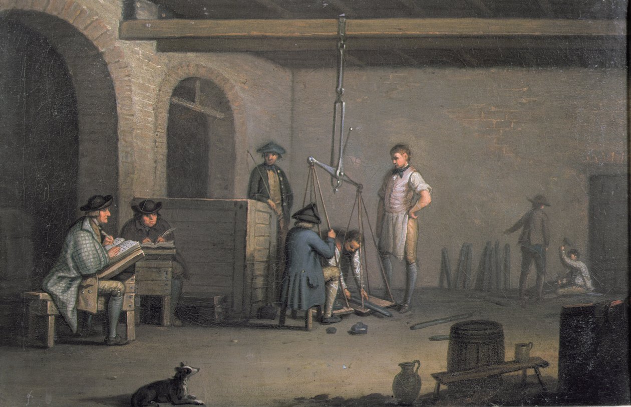 Loodmijnbouw in Leadhills, het wegen en waarderen van het lood door David Allan