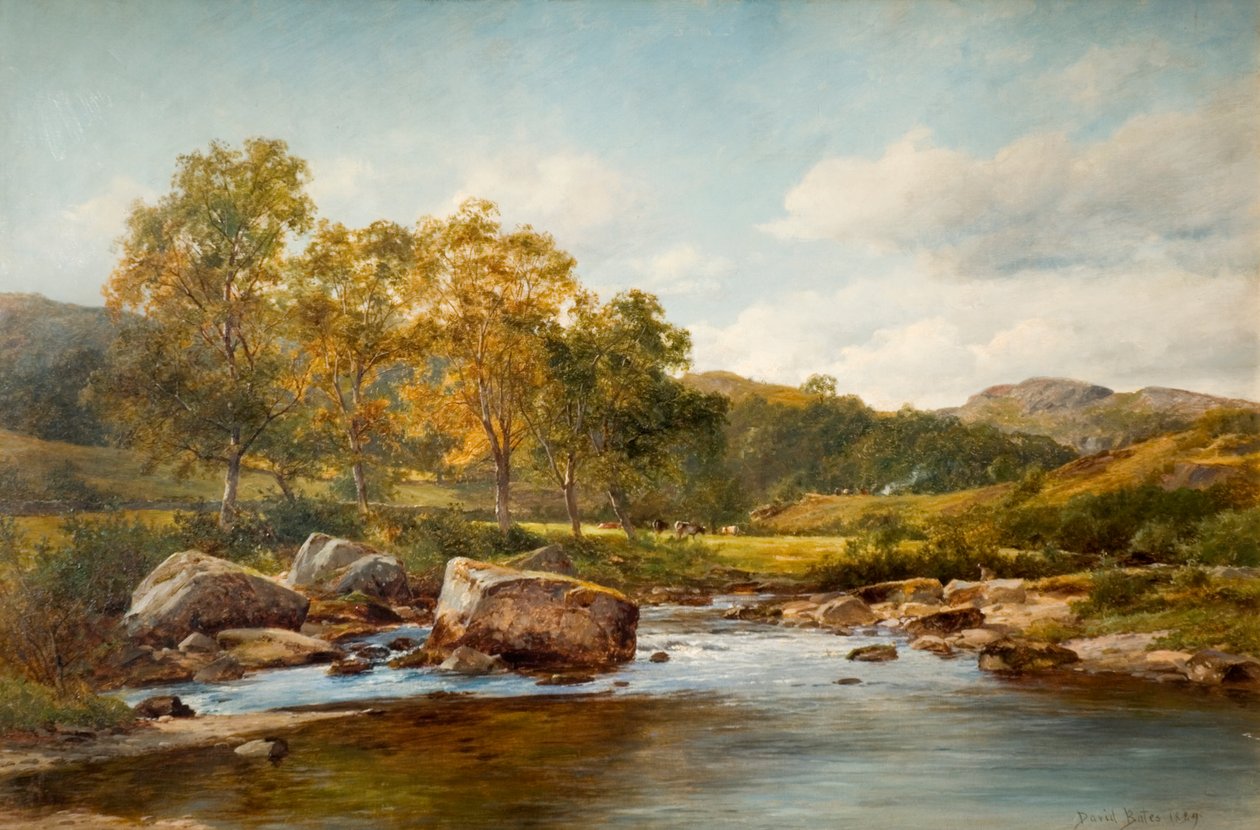 Stapstenen op de rivier Llugwy, 1889 door David Bates
