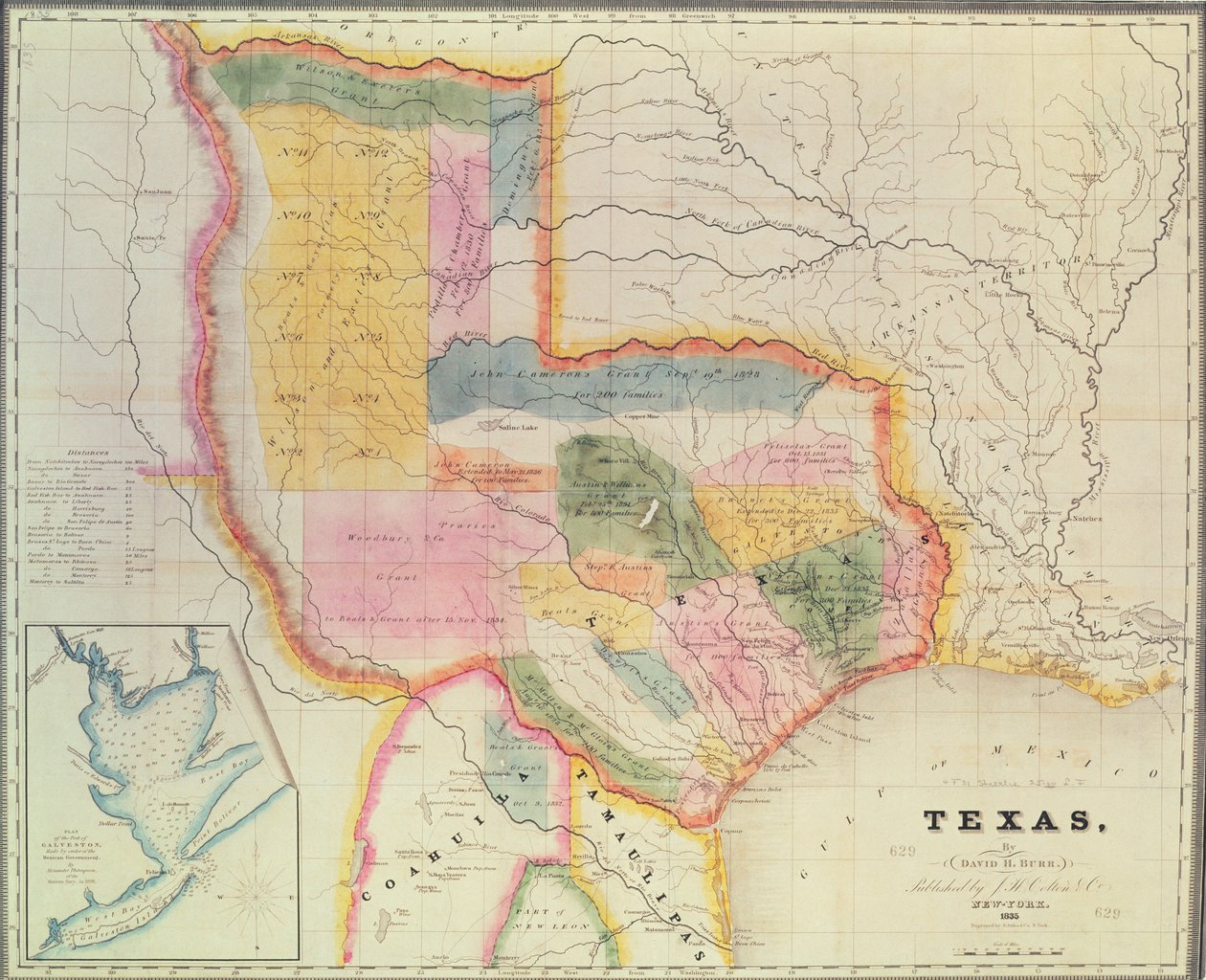 Kaart van de staat Texas, 1835 door David Burr