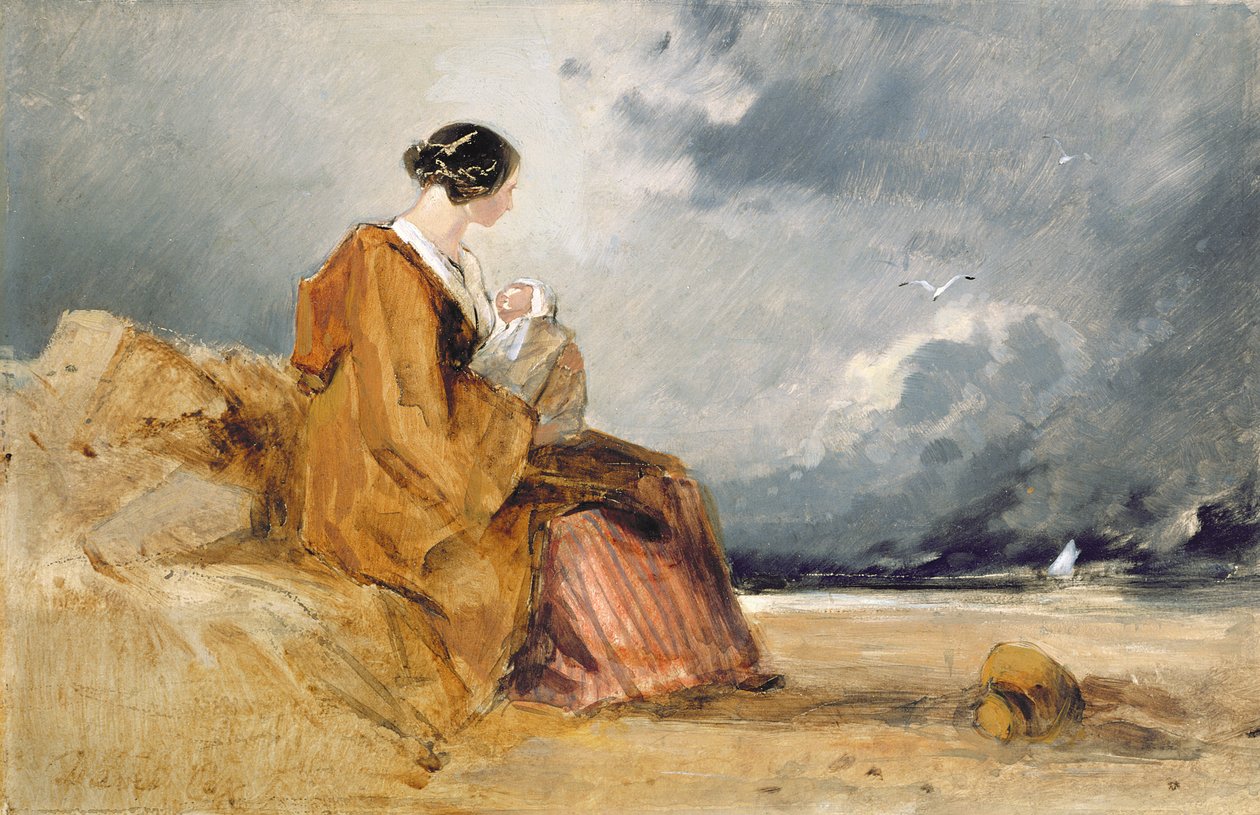 Moeder en Kind op een Strand door David Cox