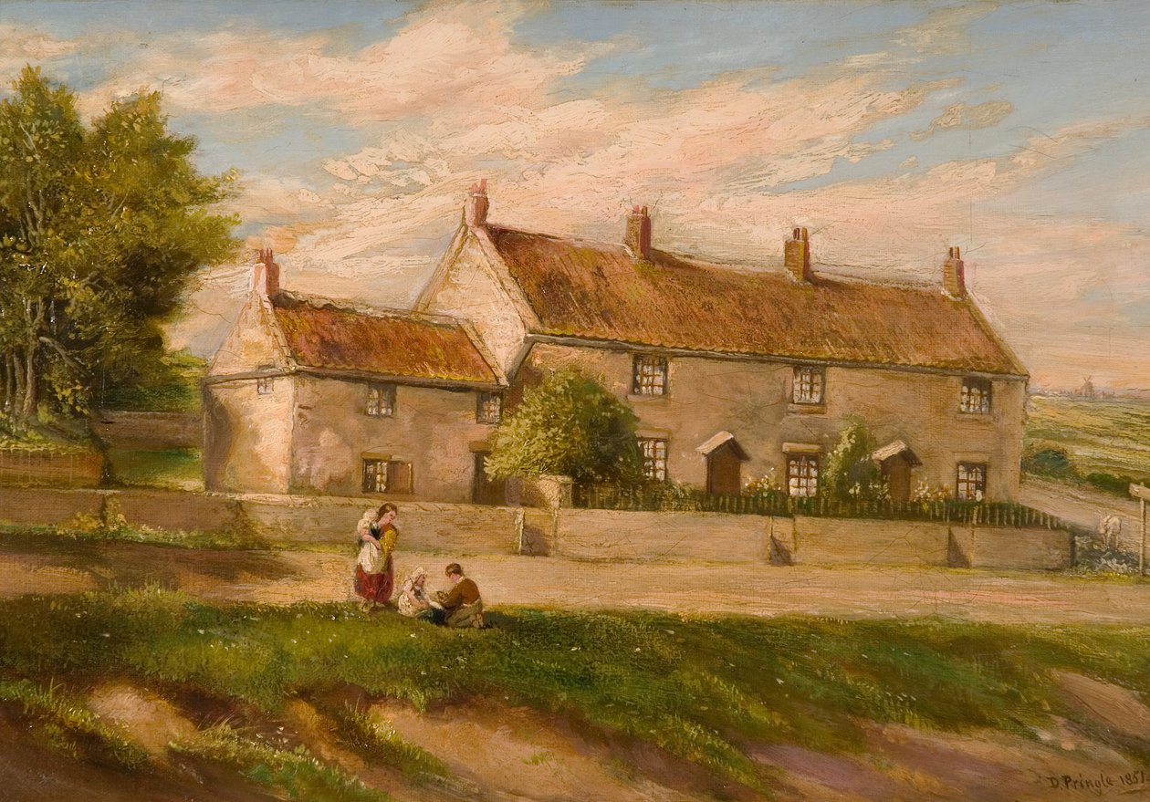 Landelijk Tafereel met Rij Cottages, 1851 door David Pringle