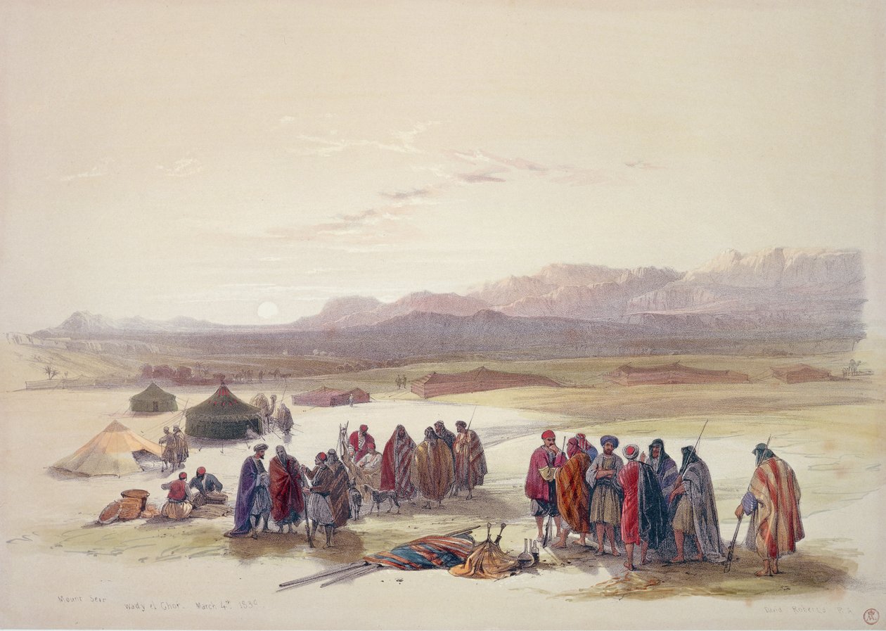 Kampement van de Alloeen in Wady Araba door David Roberts