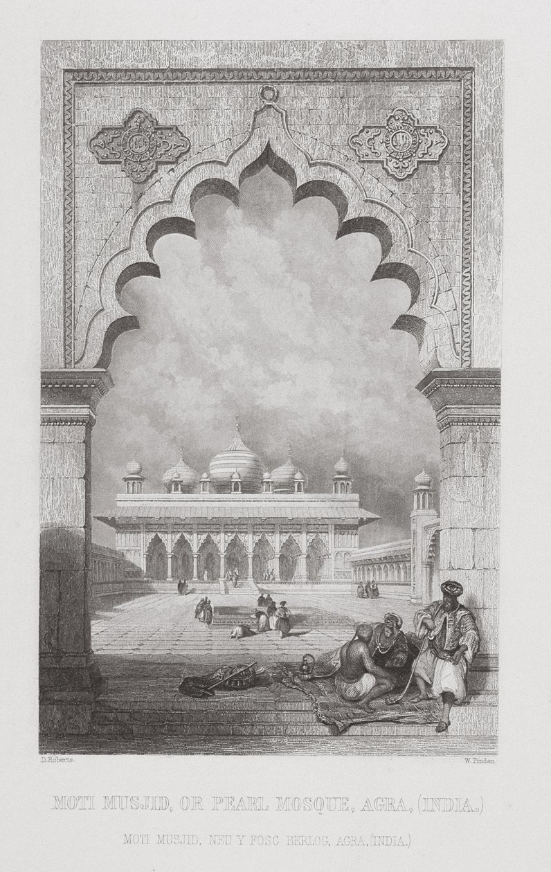 Moti Musjid, of Parelmoskee, Agra, India, gegraveerd door W. Finden, uit 