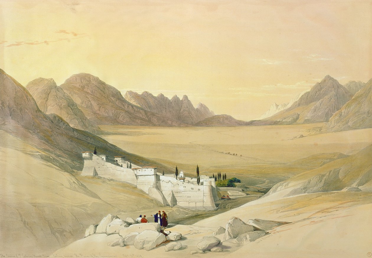 Het klooster van St. Catherine, Sinaïberg, kijkend naar de vlakte van het kampement, 21 februari 1839, plaat 116 uit Volume III van 