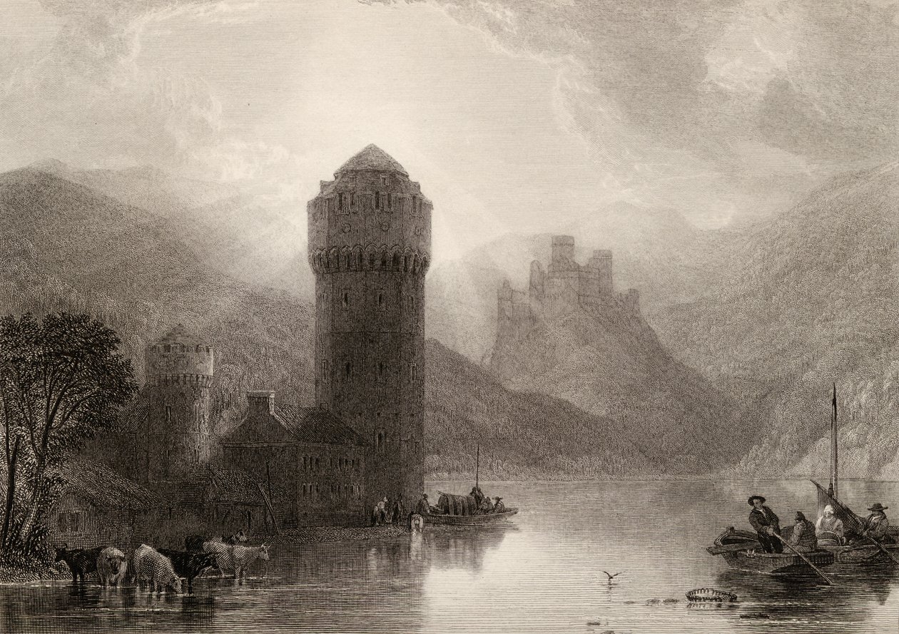 Toren van Niederlahnstein, gegraveerd door E. Goodall, illustratie uit 