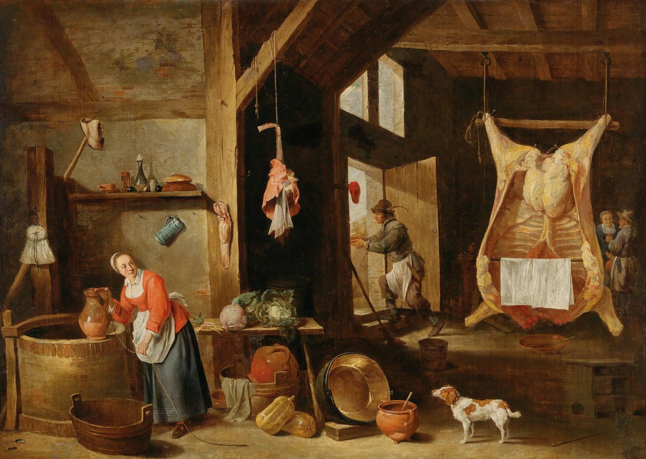 Interieur van een slagerij door David Teniers the Younger