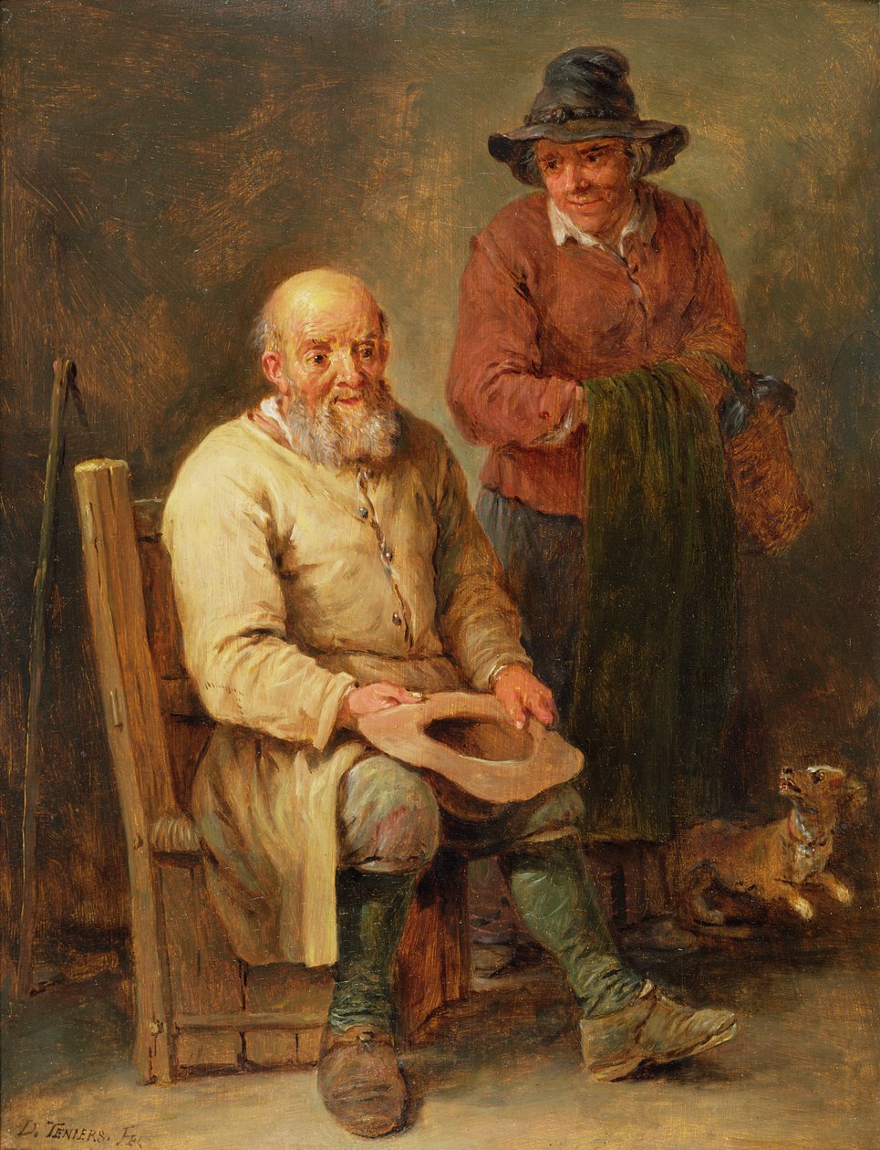 Een man zittend met een vrouw aan zijn zijde en een hond aan hun voeten, 17e eeuw door David Teniers the Younger