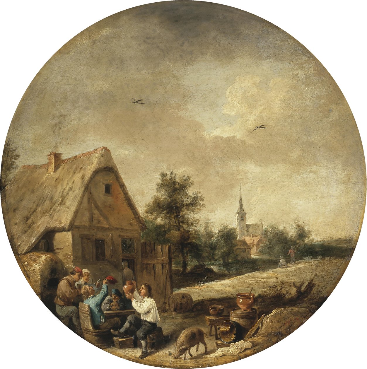 Landschap met een landelijke taverne door David Teniers the Younger