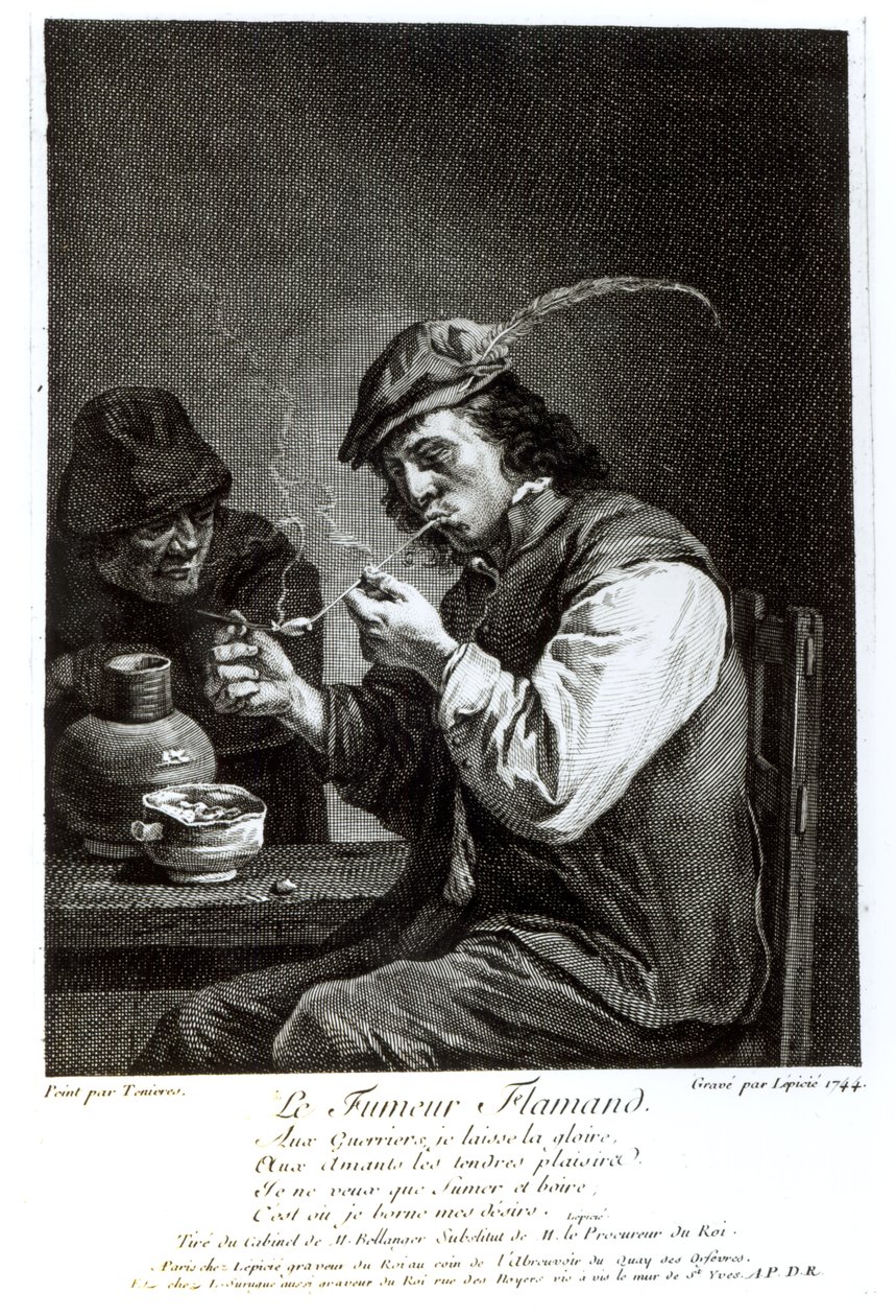 De Vlaamse roker, gegraveerd door François Bernard Lepicie, 1744 door David Teniers the Younger
