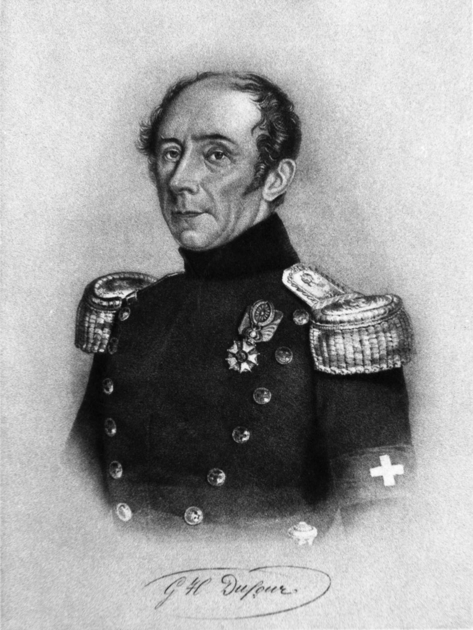 Portret van Guillaume-Henri Dufour (1787-1875), Zwitserse generaal, ingenieur, topograaf en medeoprichter van het Internationale Rode Kruis, gravure naar tekening door Karl Friedrich Irminger (1813-1863) door John Ward Dunsmore