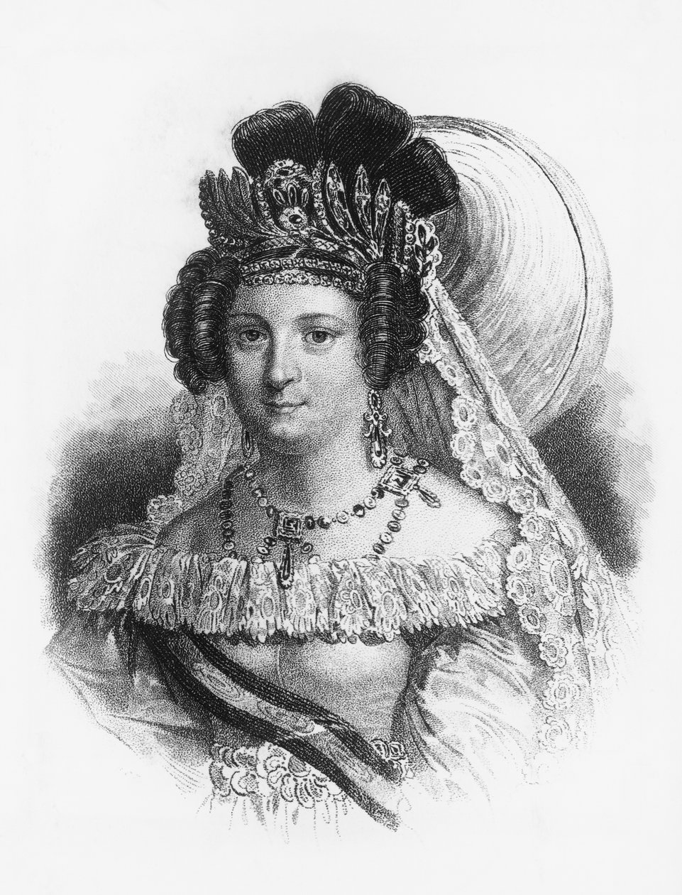 Portret van Maria Cristina de Borbon (1806-1878), koningin-gemalin van Spanje van 1829 tot 1833, en koningin-regentes van 1833 tot 1840, gravure door John Ward Dunsmore
