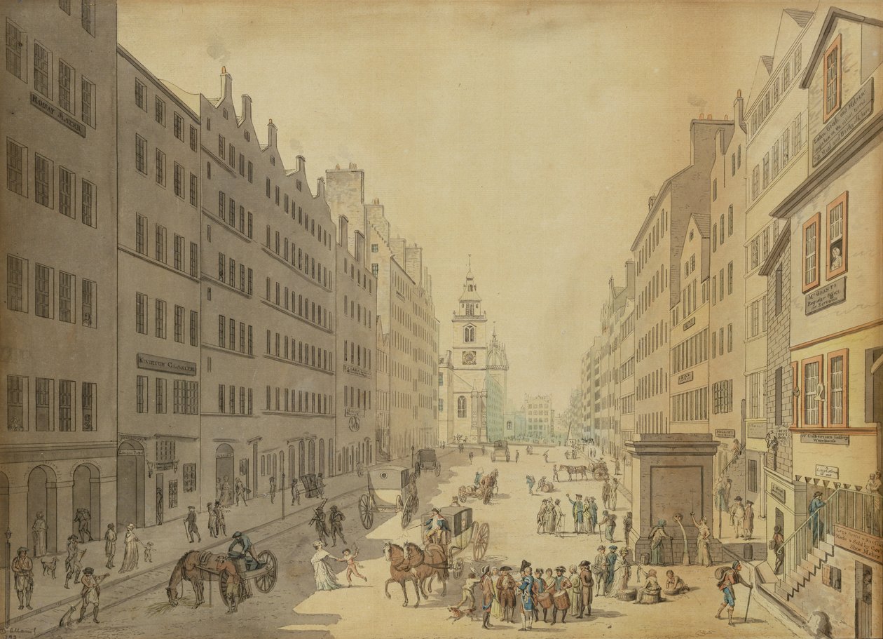 Uitzicht op de High Street van Edinburgh vanuit het oosten, 1793 door David Allan