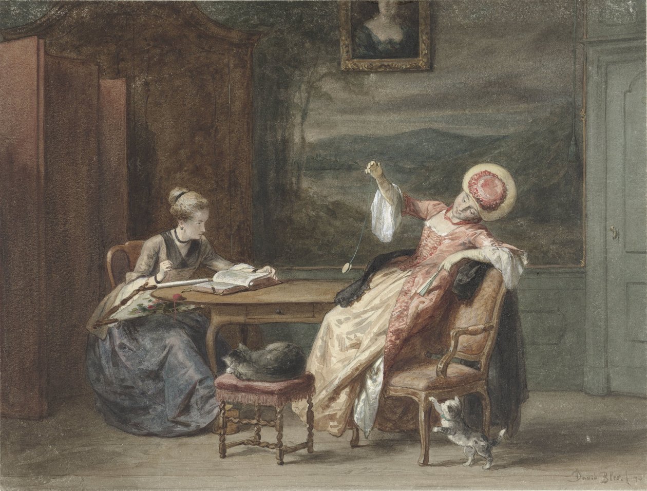 Twee jonge vrouwen aan een tafel door David Bles